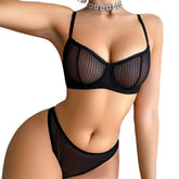 Viomisha Womens Transparent Bra and Underwear Set Perspective Mesh Underwear Bra Underwear Lace Bras Set 2-Piece Set Black - Viomisha